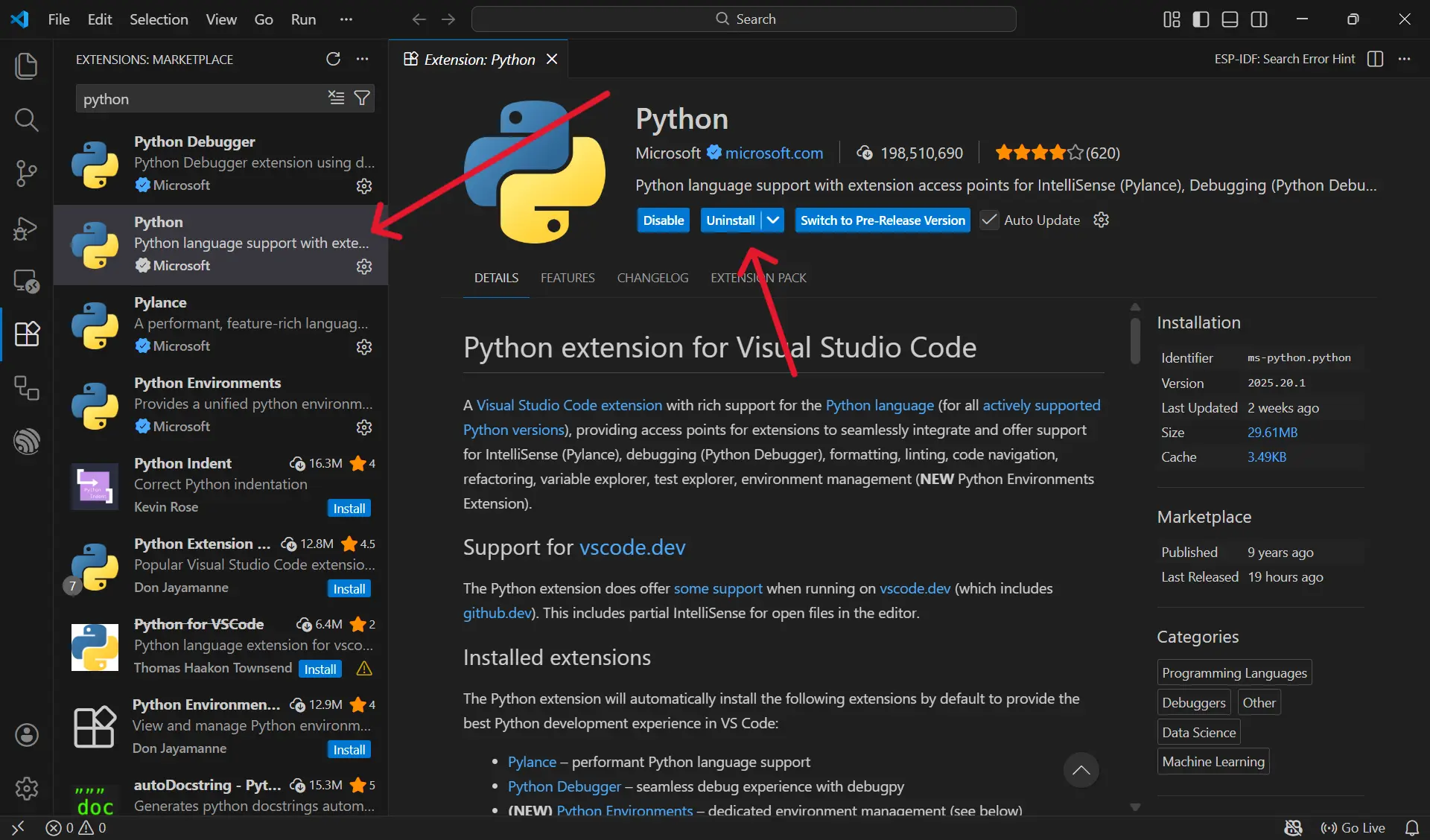 Installing the Python extension in VS Code